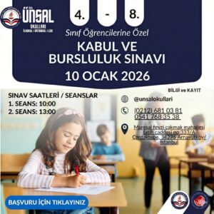 Ünsal Okulları – 10 Ocak 2026 Bursluluk Sınavı